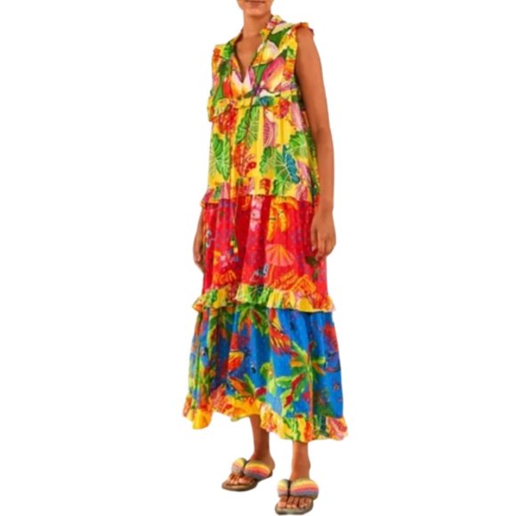 FARM Rio Dresses & Skirts - Farm Rio Tropical Mixed Tropical Prints Tiered Maxi Dress